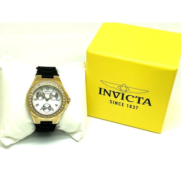 Invicta Women\'s Watch 1643 Angel Quartz White Dial Gold Black Rubber Strap 38mm main image 4